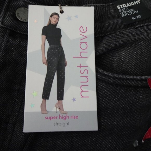 Rhinestone Jeans Simple Society Size 9 Gray Button Fly Cropped Straight Frayed - Picture 7 of 10